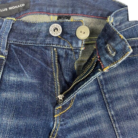 CLUB MONACO Women's Blue Dark Wash Distressed Patch Pocket Bootcut Jeans US 2 - Picture 8 of 16